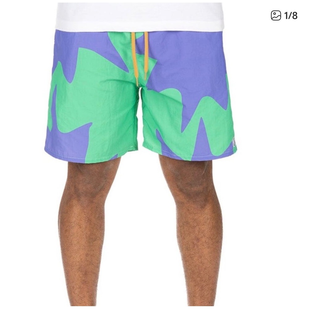 Billionaire Boys Club BBC Mens Nylon Shorts Green Purple Geometric Size M